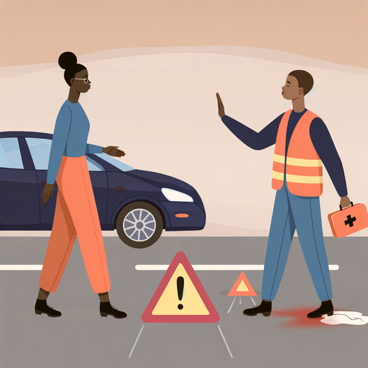 Scene safety: warning triangle, hazard lights, safe approach